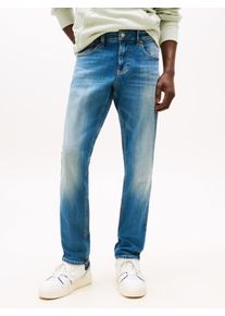 Gerade Jeans Tommy Jeans "Scanton Slim", Herren, Gr. 34, L&auml;nge 34, blau (denim mid blau grau), Denim/Jeans, Obermaterial: 92% Baumwolle, 6% Polyester, 2% Elasthan, slim fit lang, Jeans Gerade Jeans, Mit Markenlabel aus Leder hinten