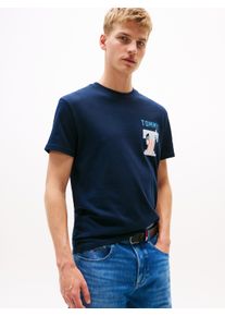 T-Shirt Tommy Jeans "TJM REG USA SCRIPT SS TEE", Herren, Gr. S, blau (schwarz night navy), Single Jersey, Obermaterial: 100% Baumwolle, Rundhals, Shirts T-Shirt, mit modischem Print