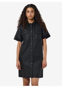Jeanskleid Noisy may "NMNEW SIGNE S/S COATED DENIM DRESS NOOS", Damen, Gr. XL, N-Gr, Kurzarm, Web, schwarz, Web, Obermaterial: 77% Viskose, 20% Nylon, 3% Elasthan, unifarben, kurz, mit Umschlag, Kleider Jeanskleid, im Leder-Look
