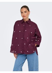 Hemdbluse Only "ONLNEW LINA GRACE LS EMB SHIRT NOOS WVN", Damen, Gr. M, lila (winetasting detail:w cloud dancer emb heart), Web, Obermaterial: 100% Baumwolle, Po-bedeckend, Blusen Hemdbluse