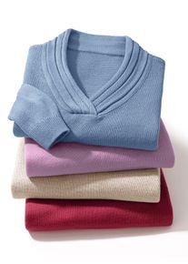 V-Ausschnitt-Pullover Classic Basics "Pullover", Damen, Gr. 52, blau (bleu), 100% Polyacryl, unifarben, Pullover V-Ausschnitt-Pullover
