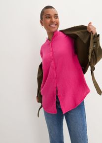 Langarmbluse bonprix "Musselin-Longbluse aus Baumwolle", Damen, Gr. 52, rosa (pinklady), Obermaterial: 100% Baumwolle, oversize, Blusen Langarmbluse, Oversize-Passform, mit Seitenschlitzen, aus Musselin