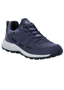 Wanderschuh Jack Wolfskin "WOODLAND 2 TEXAPORE LOW W", Damen, Gr. 43, blau (graublau), Synthetik, Textil, Schuhe Wanderschuh, wasserdicht, Trekkingschuh