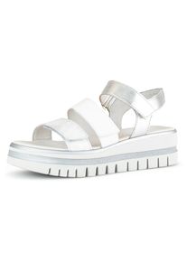 Keilsandalette Gabor, Damen, Gr. 38, silber (wei&szlig;, silberfarben), Glattleder, metallic, Schuhe Keilsandalette, Sommerschuh, Sandale, Keilabsatz, mit drei Klettverschl&uuml;ssen