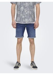 Only & Sons Shorts ONLY & SONS "ONSPLY MBD 8772 TAI DNM SHORTS NOOS", Herren, Gr. XL, N-Gr, blau (dunkelblau denim), Denim/Jeans, Obermaterial: 98% Baumwolle, 2% Elasthan, unifarben, Basic, slim fit kniefrei, Hosen Shorts