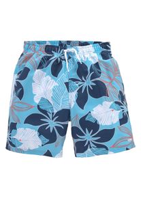 Badeshorts Kangaroos "Moloka Kids", Jungen, Gr. 134/140, N-Gr, blau, Microfaser, Polyester, floral, Badehosen Badeshorts, mit Hawaiiprint, Topseller
