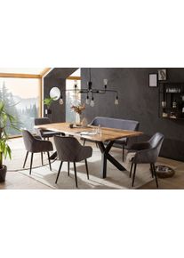 Eckbankgruppe Salesfever "Eckbankgruppe im Landhausstil", grau (grau, natur, schwarz, schwarz), B:240cm H:76,5cm T:110cm, Massivholz, Metall, Polyester, Sitzm&ouml;bel-Sets, Eckbankgruppe, R&uuml;ckenfl&auml;che mit aufw&auml;ndiger Rautensteppung