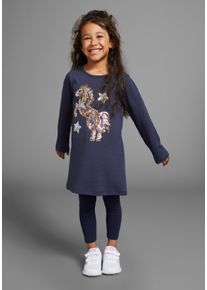Langarmshirt Kidsworld "PFERD", M&auml;dchen, Gr. 116/122, blau (navy), Jersey, Obermaterial: 100% Baumwolle, bedruckt, ausgestellt Po-bedeckend, Rundhals, abgesteppte Kante, Shirts Langarmshirt, Langarm, ausgestellter Schnitt, bedruckt, Rundhalsausschnitt
