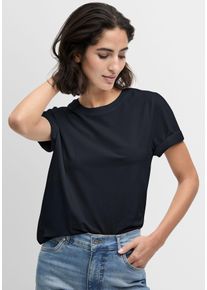 T-Shirt Cinque "CITANA", Damen, Gr. XS (34), blau (dunkelblau), Single Jersey, Obermaterial: 95% Baumwolle, 5% Elasthan, unifarben, regular fit h&uuml;ftlang, Rundhals, Shirts T-Shirt, mit Rundhalsausschnitt