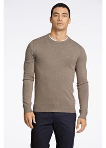 Strickpullover LINDBERGH, Herren, Gr. XL, beige (dk sand mel), Strick, Obermaterial: 80% Viskose, 20% Nylon, bestickt, unifarben, slim fit h&uuml;ftbedeckend, Rundhals, B&uuml;ndchen, Pullover Strickpullover, mit Logo-Stickerei
