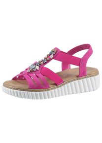 Plateausandale Rieker, Damen, Gr. 40, Synthetik, pink (fuchsia), Lederimitat, Schuhe Plateausandale, Sommerschuh, Sandalette, Plateauabsatz, mit weicher Innensohle