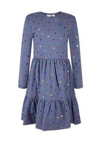 Jerseykleid happy girls, M&auml;dchen, Gr. 104, N-Gr, jeans blau, Jersey, Obermaterial: 95% Baumwolle, 5% Elasthan, bedruckt, regular fit normal, Rundhals, Kleider Jerseykleid