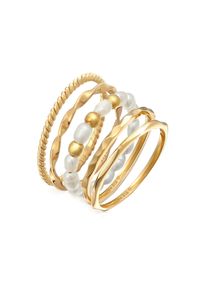 Ring-Set Elli "Ring S&uuml;&szlig;wasserperlen Basic 5er- Set 925 Silber" Gr. 52, gold, Fingerringe, Damen, 52, ohne Stein, Silber 925 (Sterlingsilber), Ring-Set