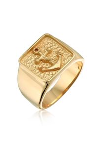 Siegelring Kuzzoi "Ring Herren Siegelring Anker Symbol Oxidiert 925 Silber" Gr. 64, gold, Fingerringe, Herren, 64, ohne Stein, Silber 925 (Sterlingsilber), 14mm, Siegelring