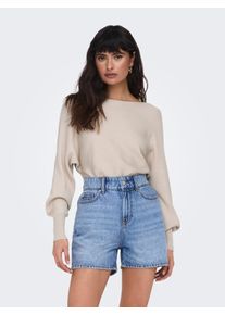 Strickpullover Only "ONLADALINE L/S SHORT PULLO KNT NOOS", Damen, Gr. M, beige (pumice stone), Strick, Obermaterial: 80% Viskose (LENZING&trade; ECOVERO&trade;), 20% Nylon, unifarben, regular fit normal, U-Boot-Ausschnitt, Rippstrickb&uuml;ndchen, Pullover Strickpullover, Viskosemischung, regular fit