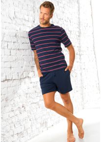 H.I.S. Pyjama H.I.S, Herren, Gr. 56/58 (XL), blau (navy), Single Jersey, Obermaterial: 60% Baumwolle, 40% Polyester, gestreift, Basic, bequem kurz, Rundhals, abgesteppte Kante, Homewear-Sets Pyjama, Schlafanzug mit garngef&auml;rbten Streifen
