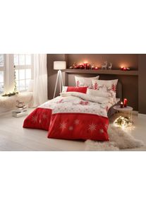Bettw&auml;sche OTTO HOME "Venua in Gr. 135x200 oder 155x220 cm", rot (rot, beige), B/L: 155cm x 220cm, 1 Stk., 1 Stk., Biber, B/L: 80cm x 80cm, 2 Stk., Biber, Obermaterial: 100% Baumwolle, Bettw&auml;sche, Bettw&auml;sche, Winterbettw&auml;sche, Weihnachtsbettw&auml;sche