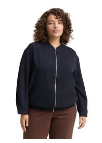 Blouson Tom Tailor PLUS, Damen, Gr. 52, lunar eclipse, Web, Obermaterial: 95% Polyester, 5% Elasthan. Futter: 100% Polyester, unifarben, l&auml;ssig geschnitten h&uuml;ftlang, tiefer V-Ausschnitt, Jacken Blouson, mit Rei&szlig;verschluss