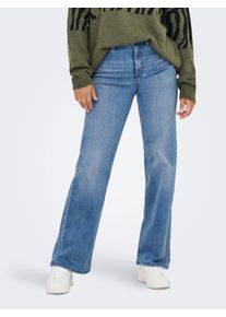 High-waist-Jeans Only "ONLJUICY-WAUW HW WIDE DNM GUA113 NOOS", Damen, Gr. XS, L&auml;nge 30, medium blau denim, Denim/Jeans, Obermaterial: 64% Baumwolle, 31% Polyester, 3% Viskose, 2% Elasthan, unifarben, lang, Jeans High-waist-Jeans