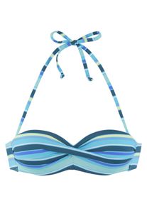 B&uuml;gel-Bandeau-Bikini-Top s.Oliver "Fun", Damen, Gr. 40, Cup C, blau (t&uuml;rkis bedruckt), Recycling-Polyamid, gestreift, Bikini-Oberteile B&uuml;gel-Bandeau-Bikini-Top, im trendigen Streifen-Design