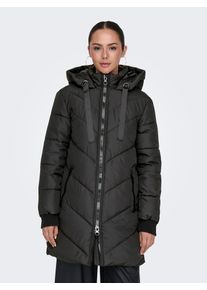 Jacqueline de Yong Steppmantel JDY "JDYSKYLAR LIFE HOOD JACKET OTW NOOS", Damen, Gr. S, schwarz (schwarz detail:schwarz), Web, Obermaterial: 100% Polyester, unifarben, ca. Mitte Oberschenkel, Rippb&uuml;ndchen, M&auml;ntel Steppmantel