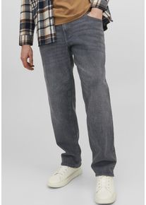Jack & Jones PlusSize Tapered-fit-Jeans "JJIMIKE mit Abriebeffekten und funktionalen Taschen", Herren, Gr. 42, L&auml;nge 34, schwarz (schwarz denim), Denim/Jeans, Obermaterial: 68% Baumwolle, 30% Polyester, 2% Elasthan, JACK & JONES PLUSSIZE, Abriebeffekte, bequem lang, Jeans Tapered-fit-Jeans, mit Used-Optik