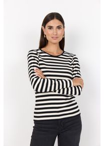 Langarmshirt soyaconcept "SC-IRIDI 1", Damen, Gr. L, schwarz (schwarz combi), Single Jersey, Obermaterial: 94% Baumwolle, 6% Elasthan, gestreift, normal, Rundhals, Shirts Langarmshirt