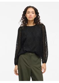 Blusenshirt Vila "VIMIKA O-NECK L/S TOP - NOOS", Damen, Gr. 40, schwarz (schwarz beauty), Jersey, Obermaterial: 100% Polyester, unifarben, regular fit normal, Rundhals, Shirts Blusenshirt