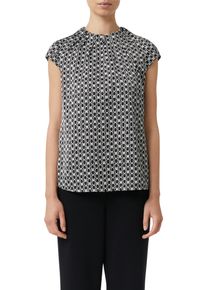 Satinbluse comma, Damen, Gr. 40, schwarz (schwarz, beige), Satin, Obermaterial: 95% Polyester, 5% Elasthan, bedruckt, regular fit taillenbedeckt, Rundhals, Blusen Satinbluse, mit All-Over Print