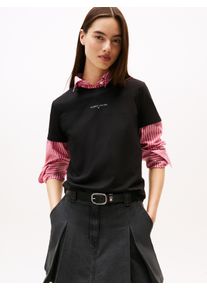 Kurzarmshirt Tommy Jeans "TJW REG LINEAR SS TEE", Damen, Gr. XL (42), schwarz, Single Jersey, Obermaterial: 70% Baumwolle, 30% Viskose, unifarben, regular fit, Rundhals, Shirts Kurzarmshirt