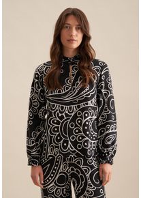 Klassische Bluse Seidensticker "Schwarze Rose", Damen, Gr. XXL44, schwarz, 100% Leinen, Paisley, regular fit, Rundhals, Blusen Klassische Bluse, 1/1 Rundhals Paisley