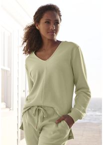 Sweatshirt s.Oliver, Damen, Gr. 44/46, gr&uuml;n (pistazie), Rippware, Obermaterial: 100% Baumwolle, unifarben, Basic, bequem h&uuml;ftbedeckend, V-Ausschnitt, Sweatshirts Sweatshirt, Langarmshirt mit V-Ausschnitt und weiche Rippb&uuml;ndchen, Loungewear