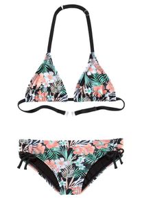 Triangel-Bikini Chiemsee, M&auml;dchen, Gr. 146/152, N-Gr, schwarz (schwarz, bedruckt), Polyamid, Bikini-Sets Triangel-Bikini, mit floralem Design