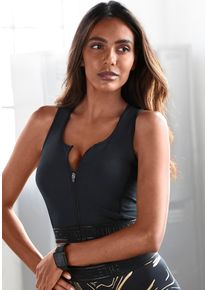 active by Lascana Crop-Top LASCANA ACTIVE, Damen, Gr. XL (48/50), schwarz, Jersey, Obermaterial: 85% Polyester, 15% Elasthan, unifarben, figurbetont bauchfrei, Rundhals, Tops Crop-Top, mit Rei&szlig;verschluss und Ringerr&uuml;cken