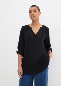 Tunika bonprix "Tunikabluse aus softer Viskose", Damen, Gr. 54, schwarz, Obermaterial: 100% Viskose, regular fit, Tuniken Tunika, Casual Stil, Regular Fit, mit Rundsaum, mit Knopfleiste