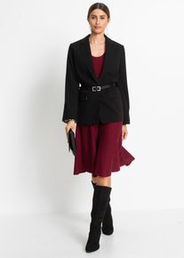 Strickkleid bonprix "Strickkleid aus flie&szlig;endem Viskose-Mix", Damen, Gr. 44/46 (L), N-Gr, Langarm, rot (rubinrot, schwarz), Obermaterial: 80% Viskose, 20% Polyester, ausgestellt, Kleider Strickkleid, f&uuml;r besondere Anl&auml;sse, aus Viskose-Mix, ausgestellte Passform