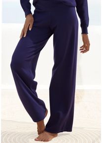 Strickhose Lascana, Damen, Gr. 40/42, N-Gr, blau (marine), Obermaterial: 50% Viskose, 28% Polyester, 22% Nylon, unifarben, Basic, bequem lang, Hosen Strickhose, mit weitem Bein, Loungewear