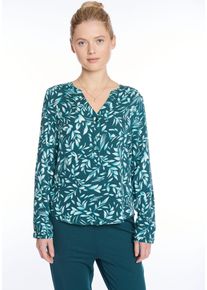 Druckbluse ZABAIONE "An44nabelle", Damen, Gr. M, n220 emerald, Web, Obermaterial: 100% Viskose, bedruckt, normal, V-Ausschnitt, mit Riegel 1-Knopf-Manschette krempelbar, Blusen Druckbluse