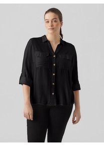 Hemdbluse Vero Moda CURVE "VMBUMPY L/S SHIRT NEW CURVE GA NOOS", Damen, Gr. 50, schwarz, Web, Obermaterial: 100% Viskose, unifarben, regular fit h&uuml;ftbedeckend, V-Ausschnitt, Blusen Hemdbluse
