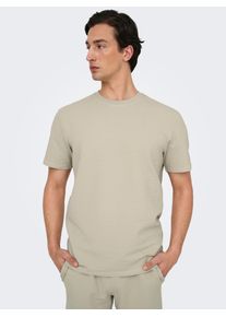 Only & Sons Rundhalsshirt ONLY & SONS "ONSKIAN LIFE REG SEERSUCKER SS TEE NOOS", Herren, Gr. S, beige (silber lining), Single Jersey, Obermaterial: 97% Baumwolle, 3% Elasthan, unifarben, regular fit normal, Rundhals, Shirts Rundhalsshirt