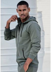 Kapuzensweatjacke Le Jogger, Herren, Gr. S (44/46), gr&uuml;n, Obermaterial: 50% Polyester, 45% Baumwolle, 5% Elasthan, bedruckt, unifarben, k&ouml;rpernah normal, Rippb&uuml;ndchen, Sweatjacken Kapuzensweatjacke, mit seitlichen Rei&szlig;verschlusstaschen