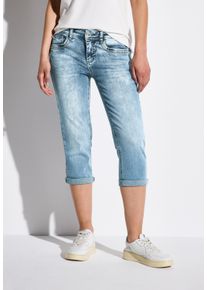 3/4-Jeans Street One "Style Crissi", Damen, Gr. 29, N-Gr, medium blau random acid, Denim/Jeans, Obermaterial: 89% Baumwolle, 8% Polyester, 3% Elasthan, unifarben, slim fit 3/4-L&auml;nge, Jeans 3/4-Jeans, mit Glitzer-Detail