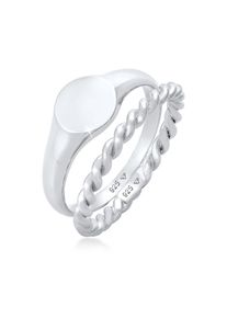 Ring-Set Elli "Ring Siegelring Basic Bandring Twist 2er Set 925 Silber" Gr. 56, silber, Fingerringe, Damen, 56, ohne Stein, Silber 925 (Sterlingsilber), 5mm, Ring-Set