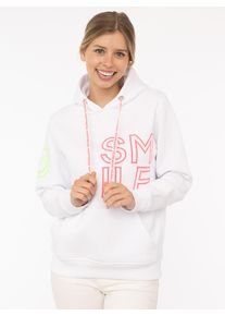 Hoodie Zwillingsherz "Alissa 2.0", Damen, Gr. S, wei&szlig;, Sweatware, Obermaterial: 50% Baumwolle, 50% Polyester, bedruckt, unifarben, h&uuml;ftbedeckend, ohne Ausschnitt, Rippb&uuml;ndchen, Sweatshirts Hoodie, mit SMILE Stickerei vorne und hinten