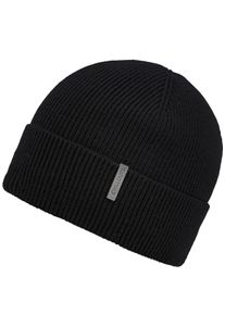 Strickm&uuml;tze Chillouts, Herren, schwarz, Rippstrick, Materialmix, unifarben, M&uuml;tzen Strickm&uuml;tze, mit Umschlag, gef&uuml;ttert