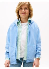 Kapuzensweatjacke Tommy Hilfiger "TONAL FLAG EMB ZIP HOODIE", Jungen, Gr. 8 (128), blau (cloudy blau), Sweatware, Obermaterial: 100% Baumwolle, unifarben, regular fit h&uuml;ftlang, Rundhals, B&uuml;ndchen, Sweatjacken Kapuzensweatjacke, f&uuml;r Kinder bis 16 Jahre, mit Kapuze