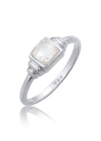Silberring Elli Premium "Ring Mondstein Quadrat Vintage 925 Silber" Gr. 58, silber, Fingerringe, Damen, 58, Silber 925 (Sterlingsilber), Silberring