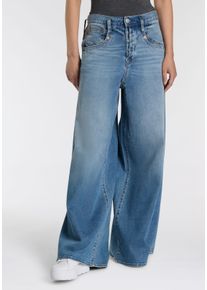 High-waist-Jeans Herrlicher "Shyra Palazzo Denim Comfort", Damen, Gr. 32, N-Gr, beamed, Denim/Jeans, Obermaterial: 98% Baumwolle, 2% Elasthan, loose fit normal, Jeans High-waist-Jeans, Wide Fit, extra viel Beinweite