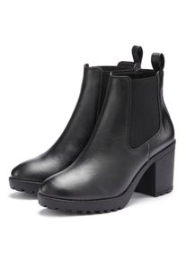 Chelseaboots Vivance, Damen, Gr. 42, Lederimitat, schwarz, Obermaterial: 100% Lederimitat. Decksohle: 100% Lederimitat. Futter: 100% Lederimitat. Laufsohle: 100% Synthetik, unifarben, Schuhe Chelseaboots, mit Blockabsatz & Stretch-Einsatz, High-Heel-Stiefelette, Ankle Boots