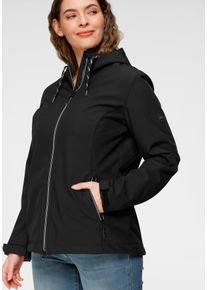 Softshelljacke Polarino, Damen, Gr. 52, schwarz, Softshell, Obermaterial: 94% Polyester, 6% Elasthan. Futter: 100% Polyester. Innenseite: 100% Polyester, unifarben, h&uuml;ftlang, mit verstellbarem Klettverschluss, Jacken Softshelljacke, f&uuml;r den &Uuml;bergang, aus Softshell, wasserabweisend, winddicht